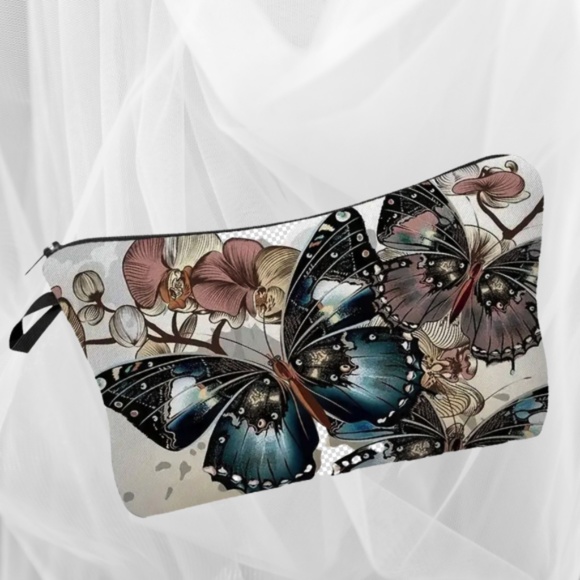 Butterfly Pattern Cosmetic Bag With Zipper Makeup Bag/ Fashionable and Foldable - Picture 4 of 5